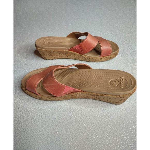CROCS | Shoes | Crocs Slip On Wedge Sandals Size 6 Peach | Poshmark